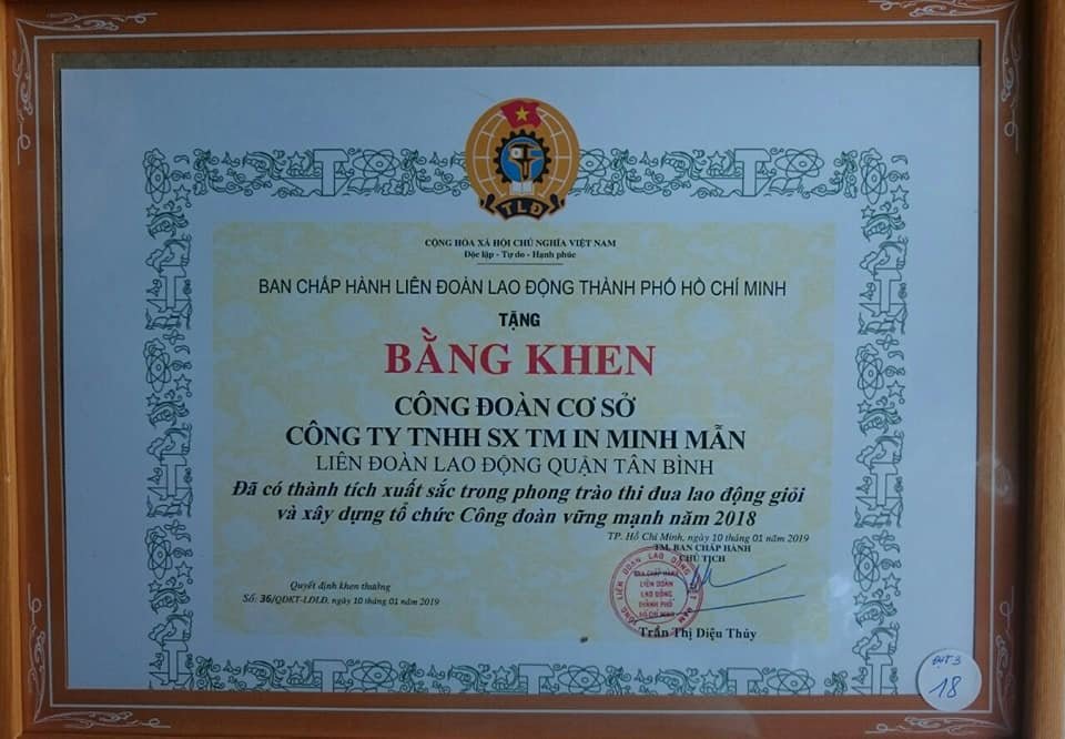 Minh Mẫn đạt thành tích xuất sắc trong phong trào thi đua lao động giỏi và xây dựng tổ chức Công đoàn vững mạnh năm 2018